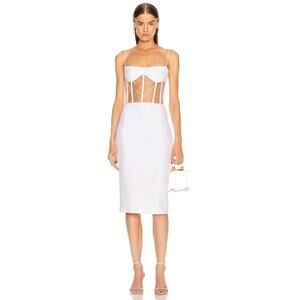 Rasario Crepe Mesh Boned Bodice Corset Midi Dress Formal Statement White Size 10